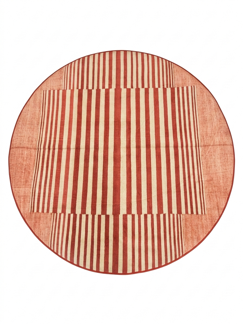 6' Round Red Ivory Striped Modern Contemporary Area Rug product view highlighting the bold red and ivory striped geometric pattern.