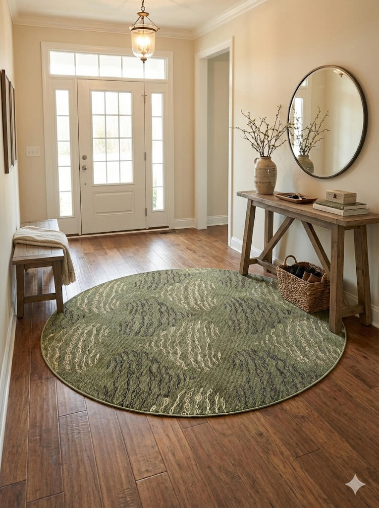 Olive Abstract Area Rug 6' Round Soft Olive Green Cream Textured Abstract Area Rug — The Rug Lady