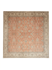 6' x 6' Square Peach & Ivory Floral Medallion Traditional Washable Area Rug displayed on a plain background.