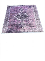 6' x 6' square area rug featuring a distressed traditional medallion design in shades of purple and charcoal with detailed border accents.