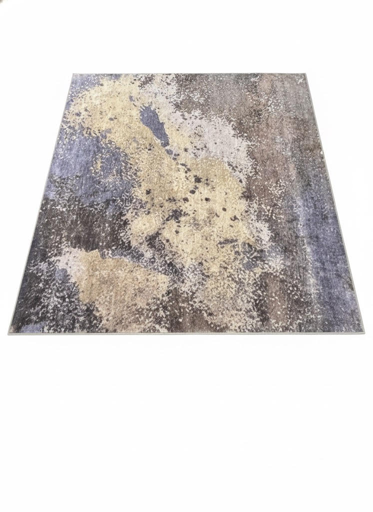 6' x 6' square soft blue-gray ivory abstract distressed modern area rug featuring blended tonal pattern with textured effect.