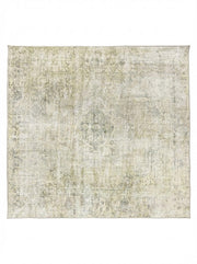 6' x 6' square soft sage and light cream area rug featuring a subtle distressed vintage-inspired pattern and soft tonal design.