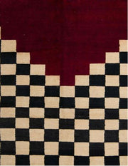 6' x 9' Abstract Dark Almond Brown Modern Area Rug close-up top view highlighting the geometric checkerboard design and striking color contrast.
