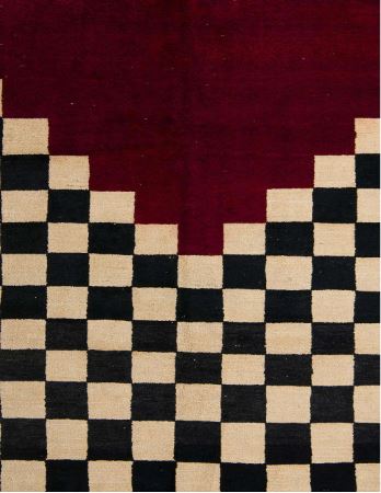6' x 9' Abstract Dark Almond Brown Modern Area Rug close-up top view highlighting the geometric checkerboard design and striking color contrast.