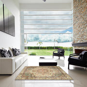 6' x 9' Brown Ivory Multi Color Traditional Persian Area Rug styled in a bright modern living room, showing how the classic design complements contemporary interiors.