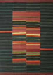 6' x 9' Contemporary Army Green Modern Area Rug top view showcasing the modern geometric layout and layered stripe details.