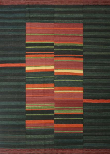 6' x 9' Contemporary Army Green Modern Area Rug top view showcasing the modern geometric layout and layered stripe details.