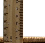 6' x 9' Dark Orange Soft Brown Mid-Century Modern Oriental Area Rug thickness measurement image showing the low-profile pile height beside a ruler for scale.