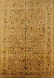 6' x 9' Dark Orange Soft Brown Mid-Century Modern Oriental Area Rug top view showcasing the symmetrical mid-century inspired oriental design with subtle floral motifs.