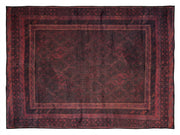 6' x 9' Rectangular Burgundy Black Distressed Geometric Tribal Traditional Area Rug featuring faded tribal motifs and layered geometric borders.