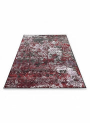 6' x 9' Rectangular Burgundy Gray Distressed Abstract Modern Area Rug featuring a textured, faded design with burgundy and gray tones.