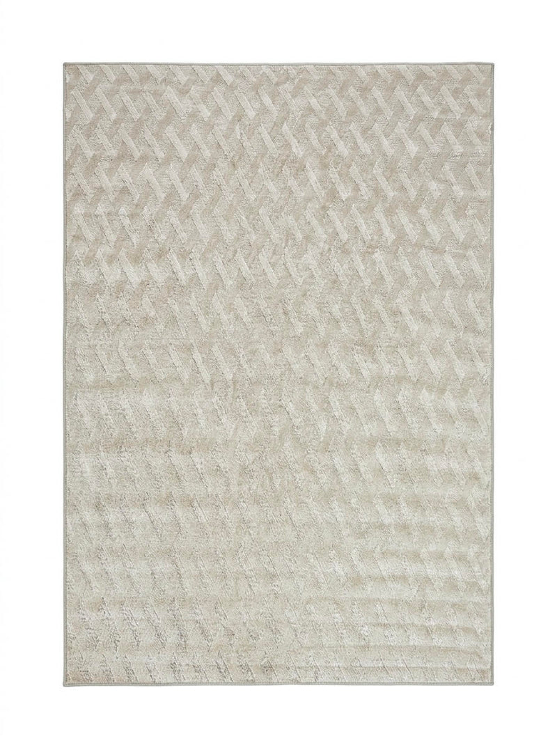 6' x 9' Rectangular Ivory Beige Geometric Textured Modern Washable Area Rug