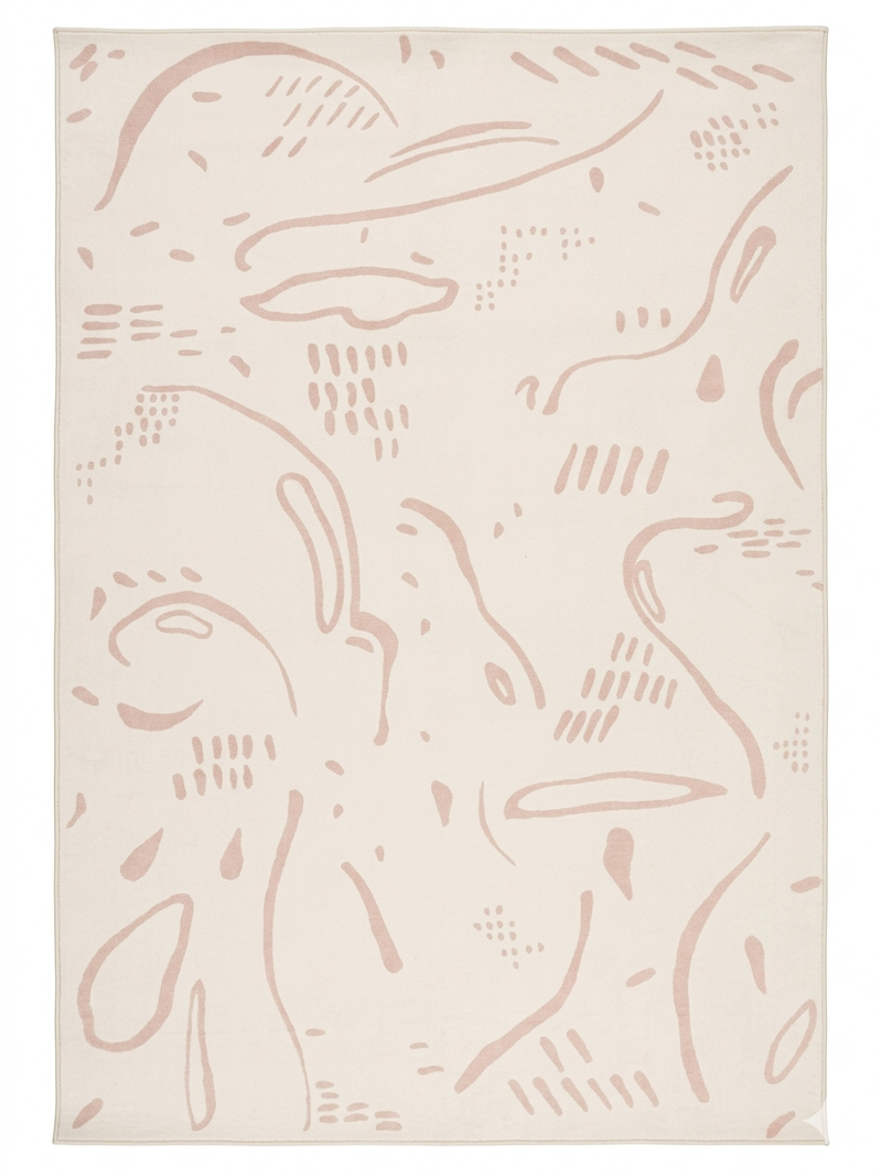 6' x 9' Rectangular Ivory & Blush Abstract Minimalist Modern Area Rug isolated on a white background.