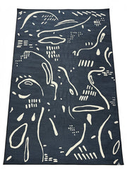 6' x 9' Rectangular Navy Blue & White Abstract Modern Area Rug displayed on white background product setting.