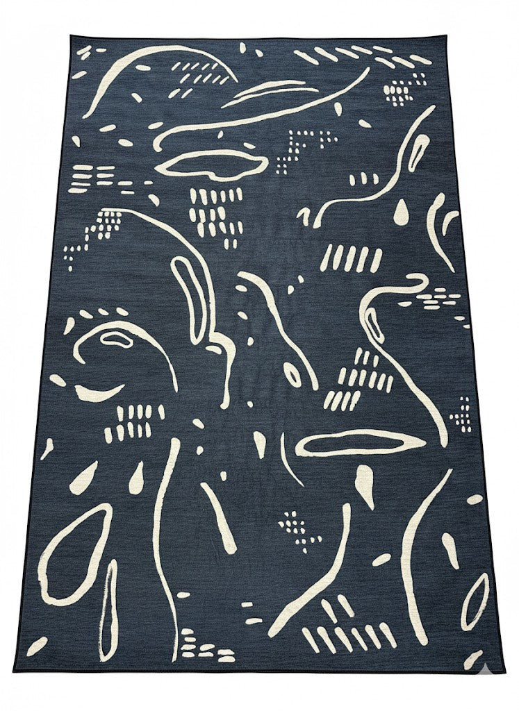 6' x 9' Rectangular Navy Blue & White Abstract Modern Area Rug displayed on white background product setting.