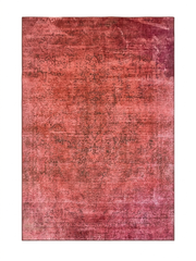 6' x 9' Rectangular Red & Pink Distressed Abstract Modern Area Rug isolated on a white background.