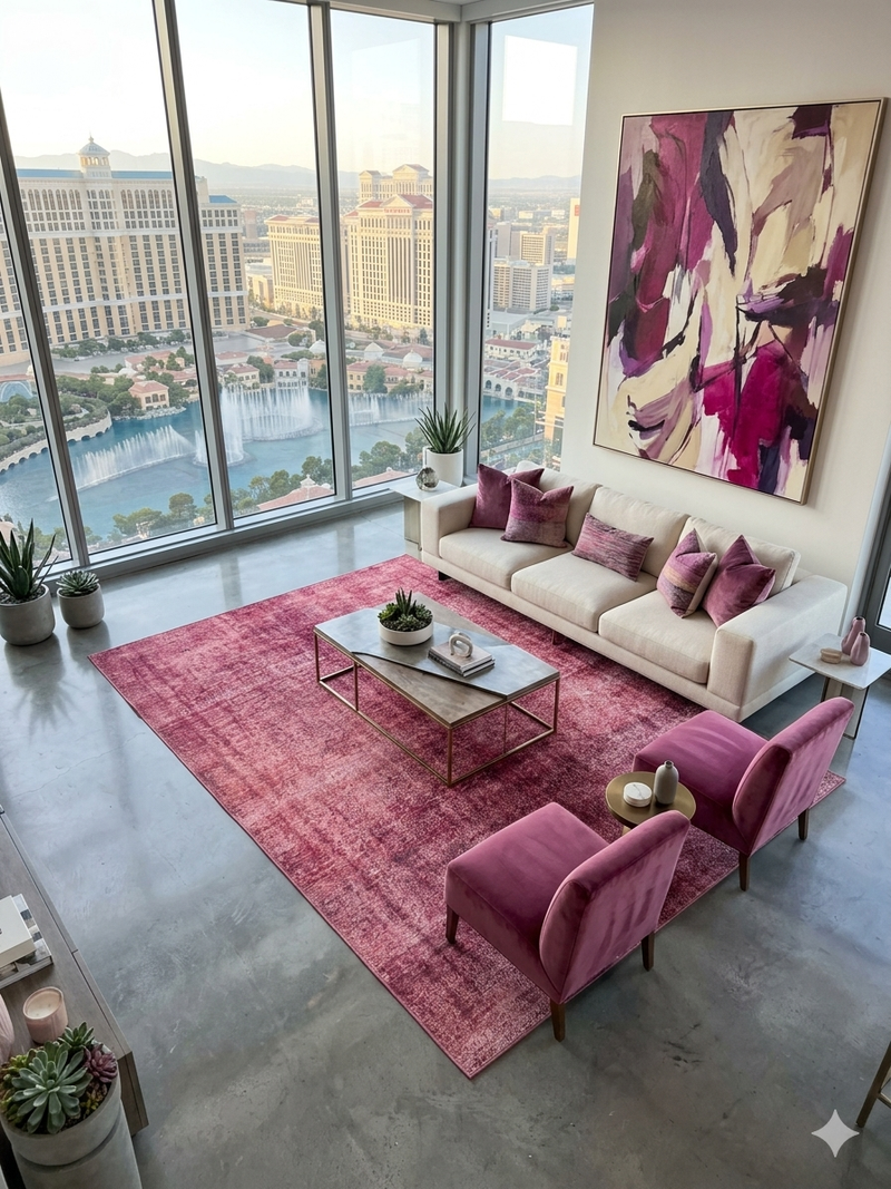6' x 9' Rectangular Rose Pink Distressed Abstract Modern Area Rug