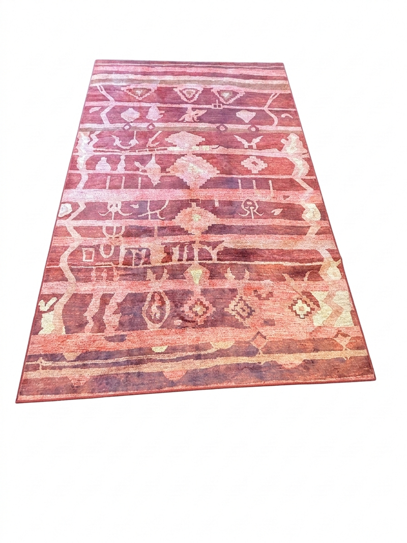 6' x 9' Rectangular Rust Pink Southwestern Tribal Geometric Area Rug product view highlighting the tribal geometric pattern and rust pink color palette.