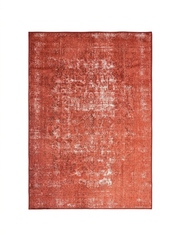 6' x 9' Rectangular Terracotta & Ivory Distressed Medallion Traditional Washable Area Rug isolated on a white background.