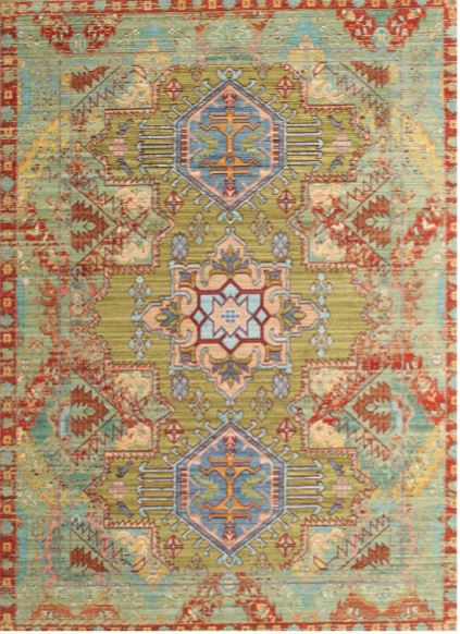7' x 10' Green Multi-Color Tribal Medallion Traditional Persian Rug product view highlighting the symmetrical medallion motifs and intricate tribal-inspired detailing.