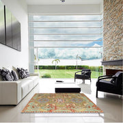 7' x 10' Green Multi-Color Tribal Medallion Traditional Persian Rug styled in a bright living room, demonstrating how the rich colors complement modern interiors.