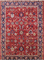 7' x 10' Rectangle Red & Navy Floral Traditional Washable Area Rug displayed on a clean background highlighting the intricate floral motifs and classic border design.