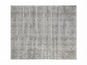 7' x 10' Rectangular Ivory & Black Striped Geometric Modern Tribal Washable Area Rug featuring horizontal bands of repeating geometric motifs, displayed in product view.