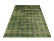 7' x 10' Rectangular Olive Green Textured Plaid Modern Area Rug isolated on a white background.