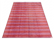 7' x 10' Rectangular Red Pink Striped Contemporary Area Rug isolated on a white background.