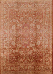 7' x 10' Rectangular Rust Mango Orange & Beige Floral Medallion Oriental Mid-Century Modern Area Rug isolated on a white background.