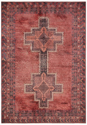 7' x 10' Rectangular Rust Red Charcoal Geometric Medallion Southwestern Traditional Area Rug displayed on a white background, showcasing its geometric medallion design.
