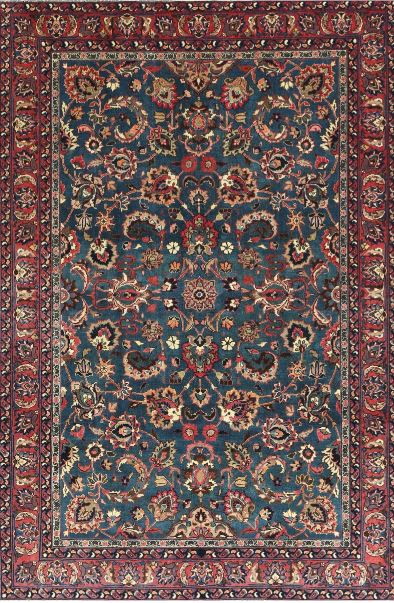 7' x 10' Red Multi Color Floral Traditional Persian Rug top view displaying the ornate floral design, traditional Persian layout, and multi-color accents.