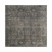 7' x 7' Square Charcoal Gray & Light Gray Distressed Geometric Vintage Washable Area Rug featuring faded tribal motifs, geometric borders, and a weathered charcoal finish.
