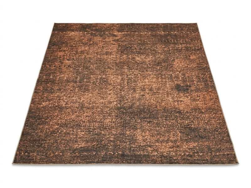 7' x 7' Square Dark Brown & Rust Distressed Abstract Modern Washable Area Rug featuring a mottled rust and dark brown design with a weathered, textured appearance.