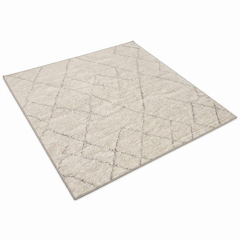 7' x 7' Square Ivory & Gray Diamond Geometric Moroccan Modern Washable Area Rug featuring a subtle gray diamond lattice pattern on an ivory textured background.