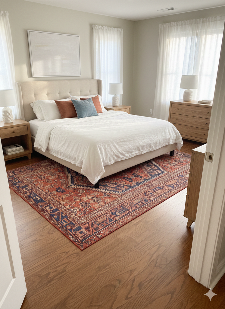 ラグ　Hand Woven LOGO Rug - small 7_x_7_Square_Rust_Red_Navy_Blu