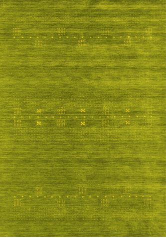 7' x 9' Abstract Green Olive Contemporary Area Rug full top view showcasing the rich olive-green background with subtle abstract linear textures and delicate dotted accents.