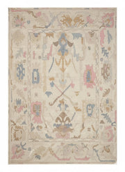 7' x 9' Ivory Pastel Multi Color Tribal Medallion Area Rug displayed alone on a white background studio setting.
