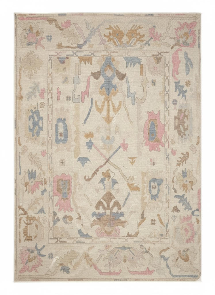 7' x 9' Ivory Pastel Multi Color Tribal Medallion Area Rug displayed alone on a white background studio setting.