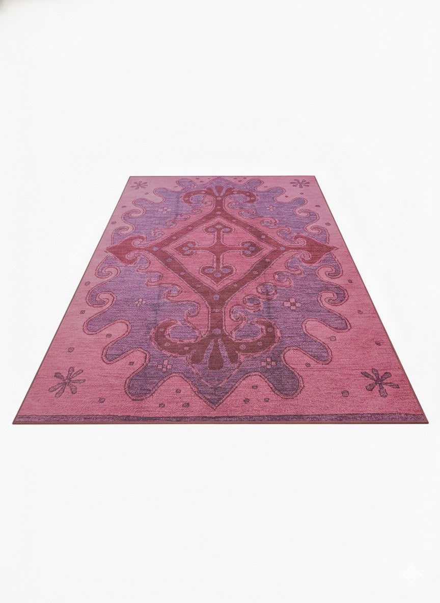 7' x 9' Pink Soft Purple Ornamental Washable Area Rug — The Rug Lady