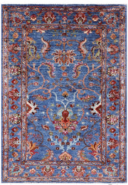7' x 9' Rectangular Blue Multi Color Floral Traditional Area Rug top view showing the detailed floral design, ornate border, and classic rectangular shape.