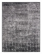 7' x 9' Rectangular Charcoal Gray Ivory Distressed Abstract Modern Washable Area Rug featuring an irregular textured pattern with faded ivory and gray accents, displayed in product view.