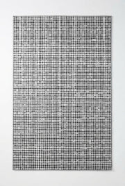 7' x 9' Rectangular Ivory Black Dotted Diamond Geometric Modern Washable Area Rug featuring a repeating pattern of small black diamond-shaped dots on an ivory background, displayed in product view.