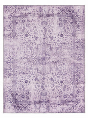 7' x 9' Rectangular Lavender & Purple Distressed Floral Medallion Vintage Traditional Area Rug featuring an ornate central medallion, delicate floral motifs, and a decorative border, displayed in product view.