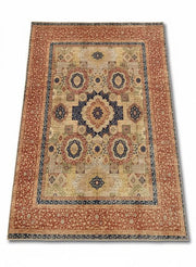 7' x 9' Rectangular Multi Color & Navy Beige Traditional Medallion Area Rug displayed alone on a white background studio setting.