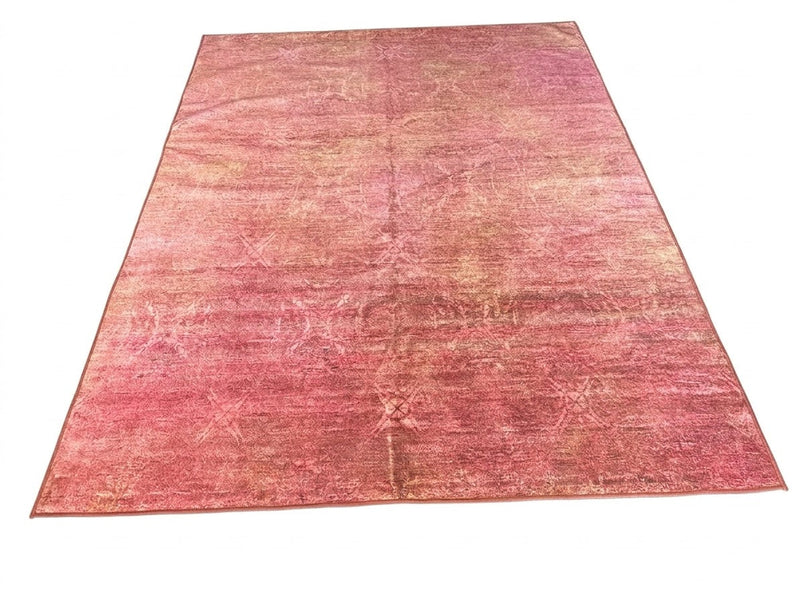 7' x 9' Rectangular Rose Pink Blush Distressed Abstract Modern Washable Area Rug featuring soft rose pink and blush tones with subtle faded textures, displayed in product view.