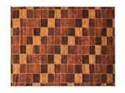 7' x 9' Rectangular Rust Gold Checkered Geometric Modern Washable Area Rug displayed on a white background, showcasing its bold rust and gold checkered geometric pattern.