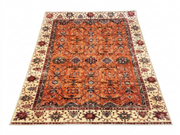 7' x 9' Rectangular Rust Orange Ivory Floral Traditional Oriental Area Rug featuring an ornate rust orange floral design with an ivory botanical border, displayed in product view.