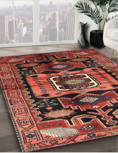 7' x 9' Red Multi Color Traditional Persian Area Rug close-up view emphasizing the detailed geometric pattern and rich multi-color palette.