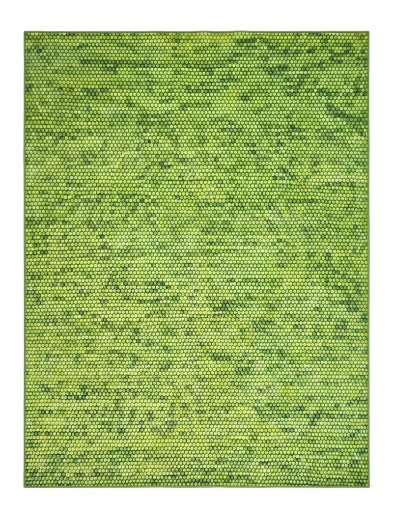7' x 9' rectangular green textured micro dot modern area rug isolated on a white background.